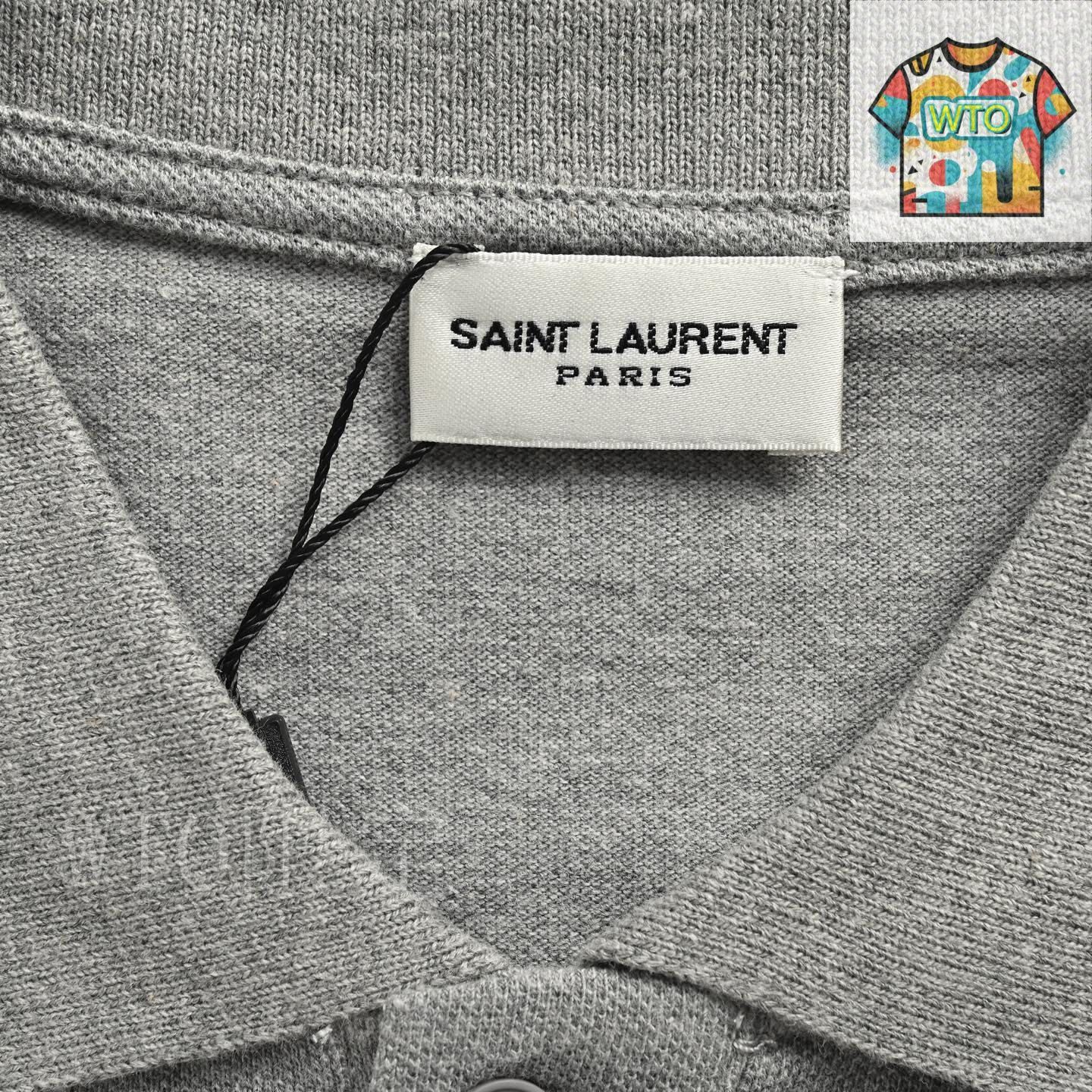 【Saint Laurent】★送料・関税込★ロゴTシャツ 今日WTO】Saint Laurent SLP 胸元小ロゴ刺繍ポロ T シャツ-FQ52