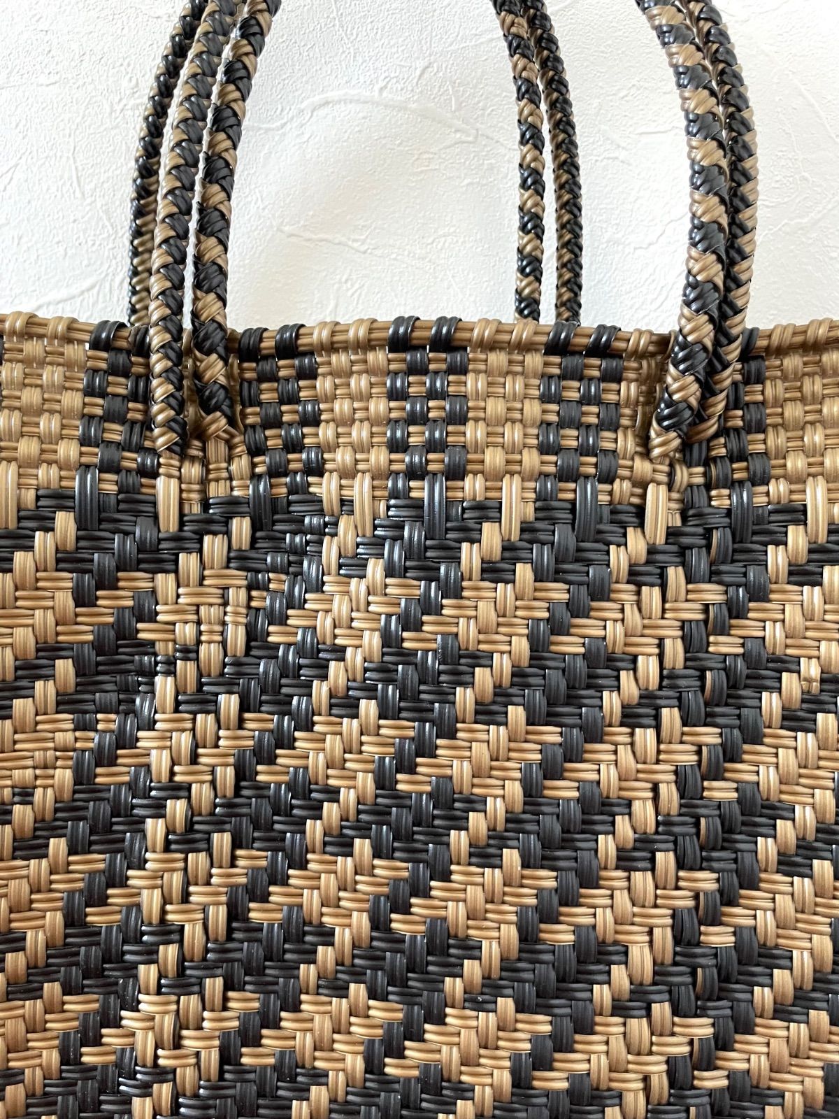 メキシコ製メルカドバッグS ブラック×ゴールド千鳥