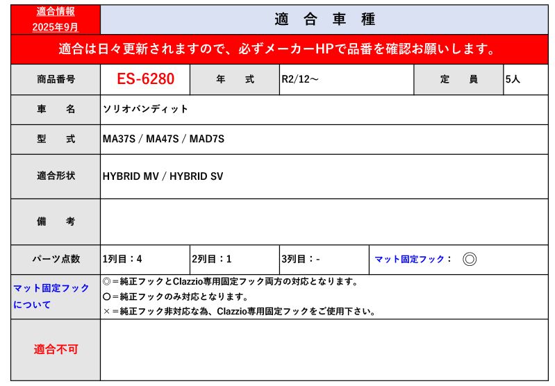 クラッツィオ MA37S MA47S MAD7S ソリオバンディット_1台分 R2|12～ 用立体フロアマット ラバータイプ ES-6280 Clazzio