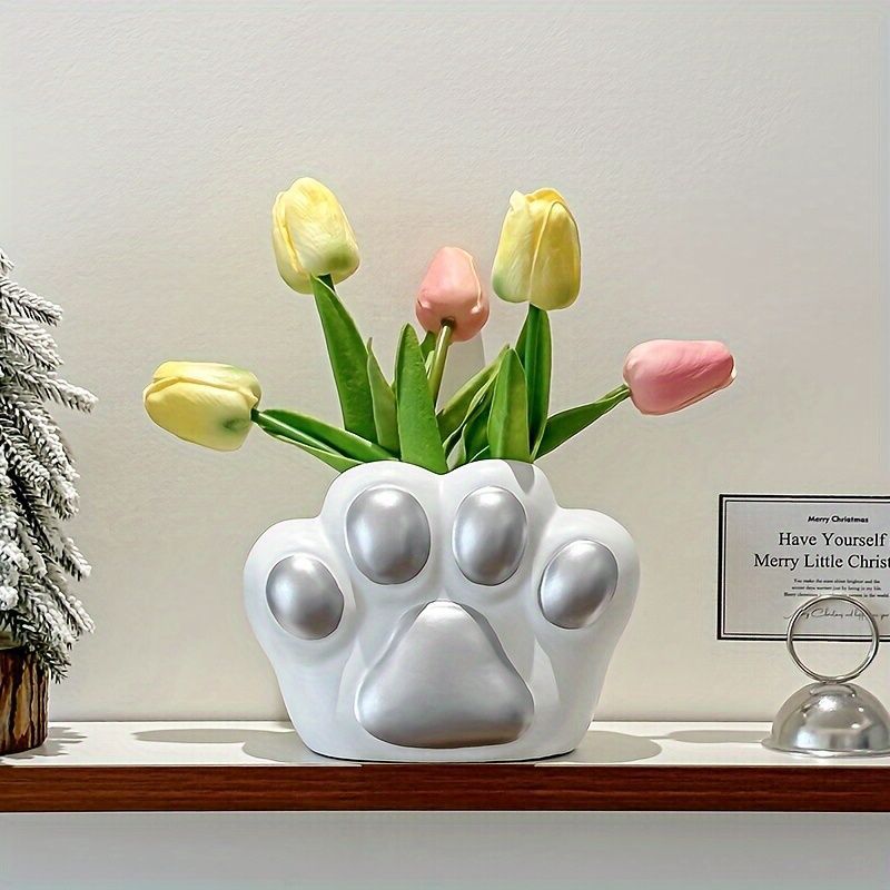 花瓶 花びん 樹脂 おしゃれ 猫の肉球型 シルバー 銀 インテリア雑貨 花器 生け花 装飾 玄関 リビング ダイニング ユニーク 可愛い