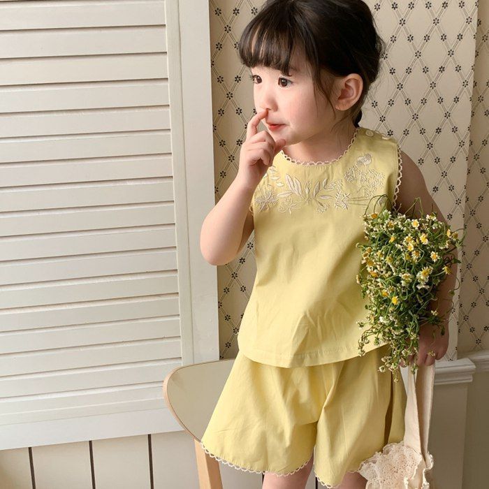 タンクトップ 女の子 子供服 ノースリーブ キッズ 刺繍 セットアップ 袖なしtシャツ クルー Tシャツ ボーダー柄タンクトップ 子供 Rora 通販 0 2023春夏新作☆子供服☆キッズ服☆キャミソール
