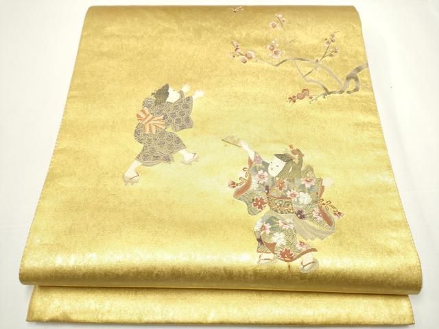 平和屋着物●太鼓柄袋帯 暁月 羽根つき 本金箔 正絹 CAAY2512hy