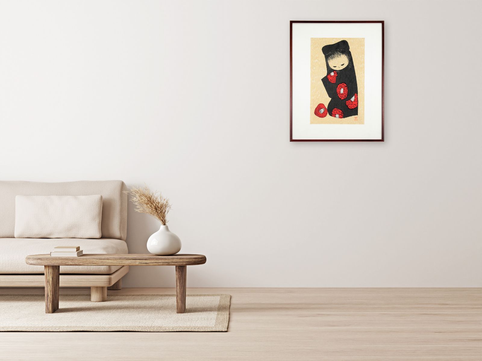 河野薫 木版画 人物画 少女 少女像 椿 印あり こうのかおる