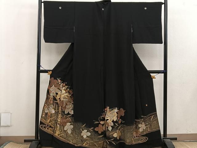 平和屋着物□豪華黒留袖 作家物 駒刺繍 束ね熨斗花文 金彩 正絹