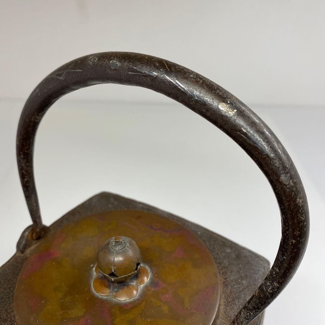 銀手象嵌鉄瓶 持ち手込高さ20.5㎝ 東Y6-0925 トヒル