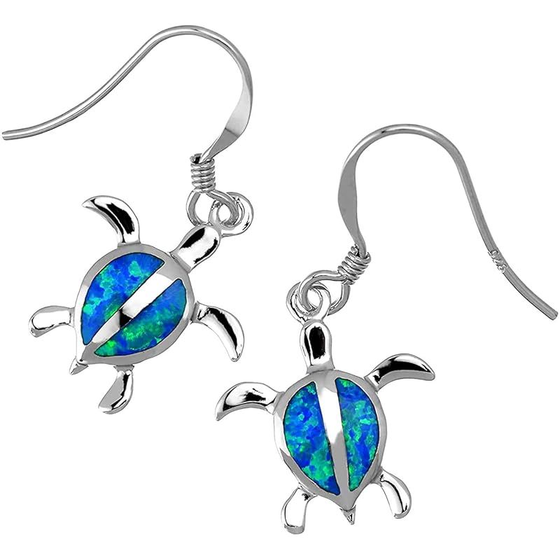 レイラニ ハワイアンジュエリー 亀 ホヌ（海亀） ブルーオパール ペンダント ネックレス シルバー 925（ロープチェーン40cm付） レイラニ ハワイアンジュエリー 亀 ホヌ（海亀）ブルーオパール ピアス