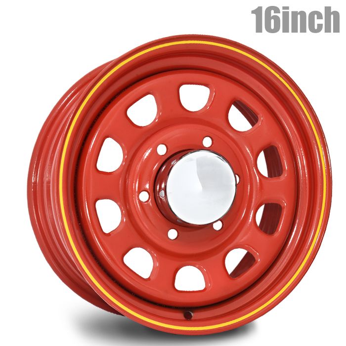 16インチ デイトナホイール 4本セット 【16×6.5J+38 6H PCD139.7】 レッド 200系 ハイエース 等 スチールホイール