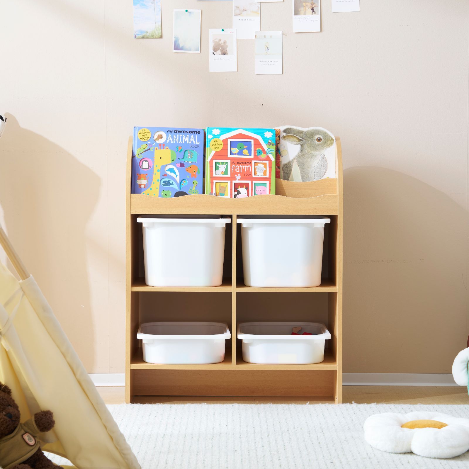 おもちゃ収納ラック 子ども用家具 幅65×奥行40×高さ85.3cm 木製 収納ケース ワイドタイプ 大容量 組立カンタンコンパクト 大容量 絵本棚 絵本ラック こども 入学 入園 新生活 出産祝い プレゼ