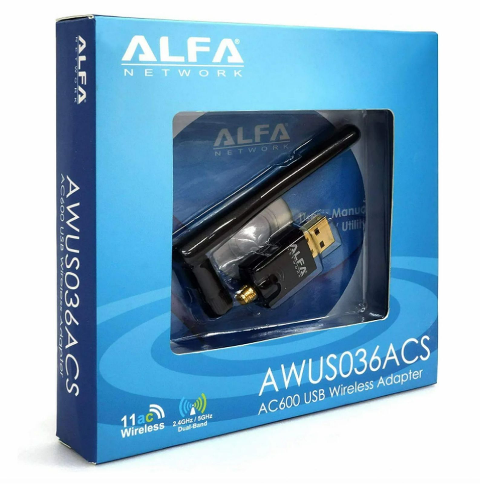 ALFA AWUS036ACS小型無線LAN USBアダプター Realtek RTL8811AU AC600 Windows, MacOS &  Kali Linux 対応【匿名配送】ALFA NETWORK
