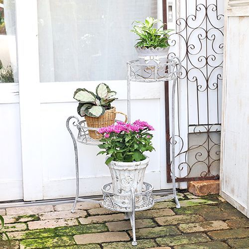 ガーデニング雑貨 花台 アンティーク調 3段 オリオルトリポットスタンド 折りたたみ式 鉢台