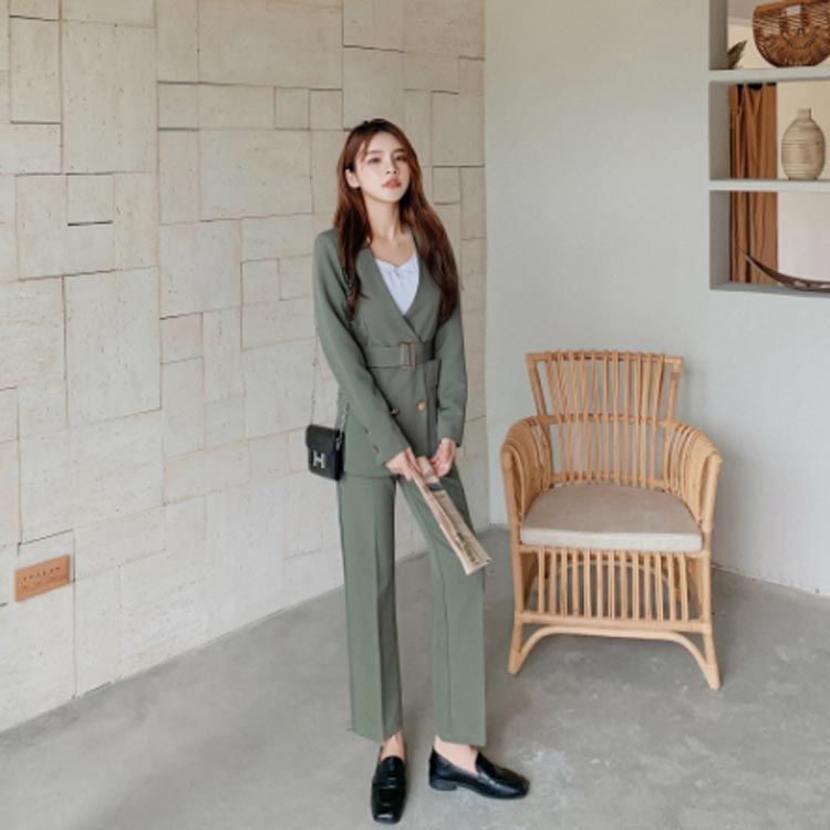 スーツ レディース パンツスーツ スーツセット ノーカラー 長袖