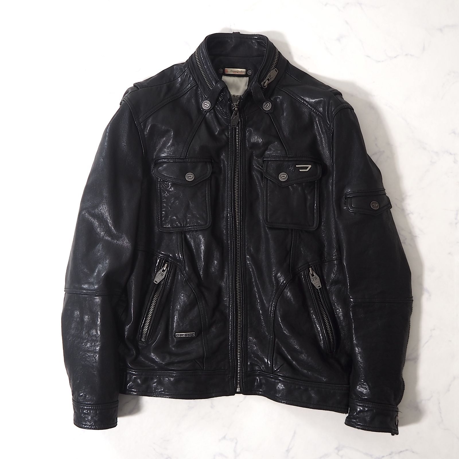 美品■DIESEL 【XL】ライダースジャケット ブラックデニム ダメージ加工. ♡ 美品 ザラ 黒 デニム ライダース ジャケット Lメンズ