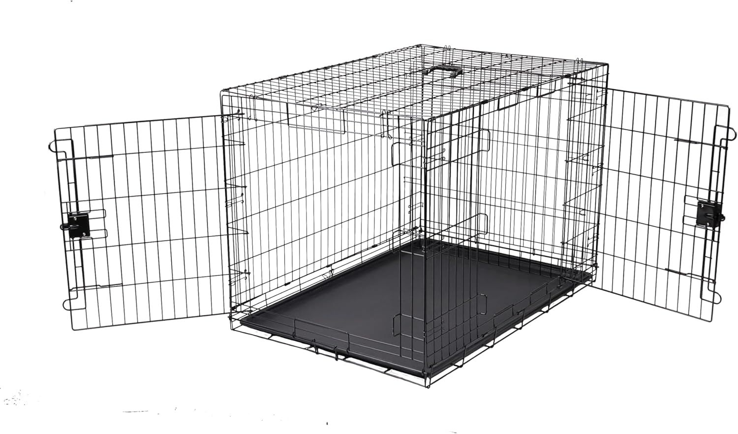 ベーシック 犬 ペットケージ 大型犬 折り畳み式 トレー付き ダブルドア 107 cm x 71 cm x 76 cm ブラック
