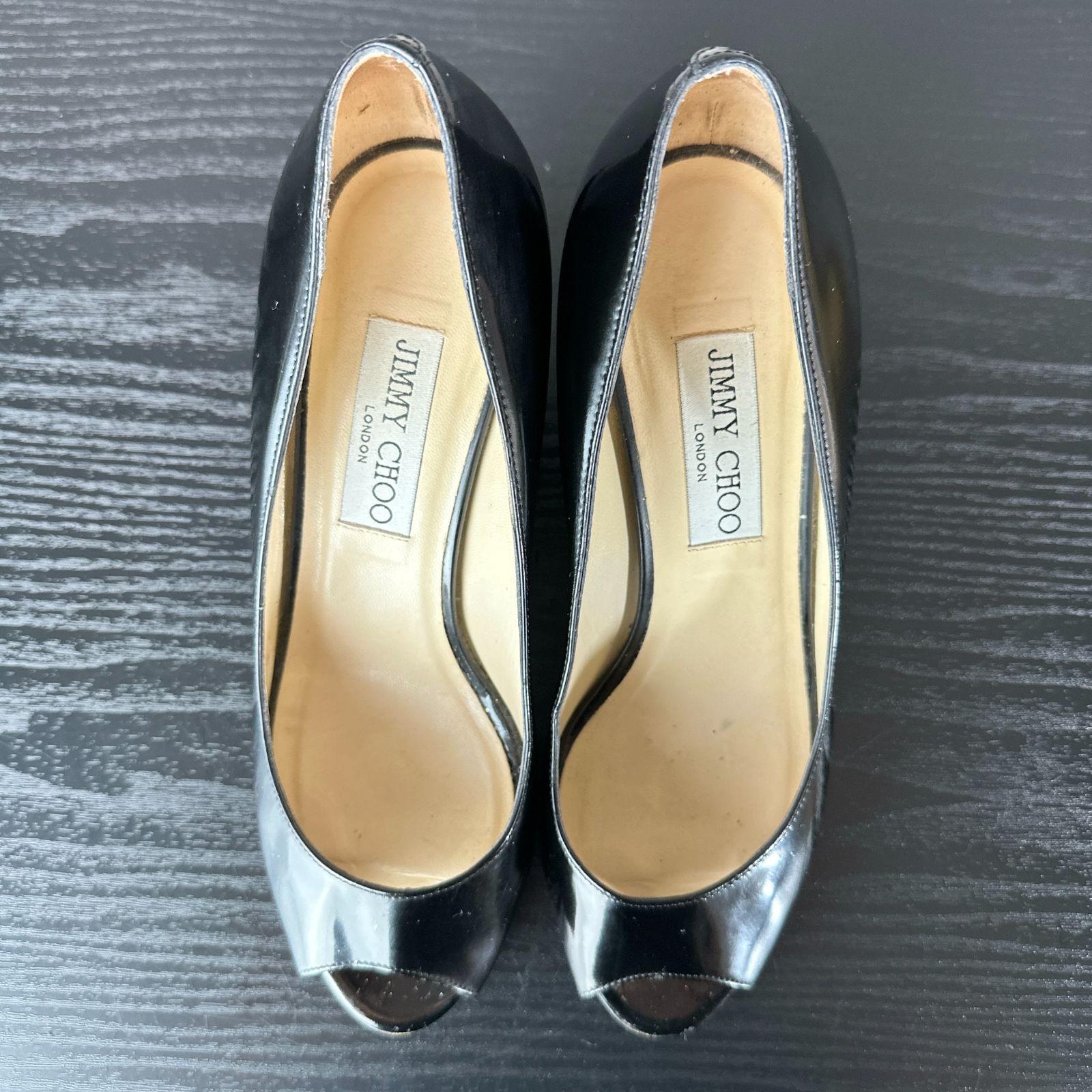 S433 JIMMY CHOO ジミーチュウ パテントレザー エナメル オープントゥ 