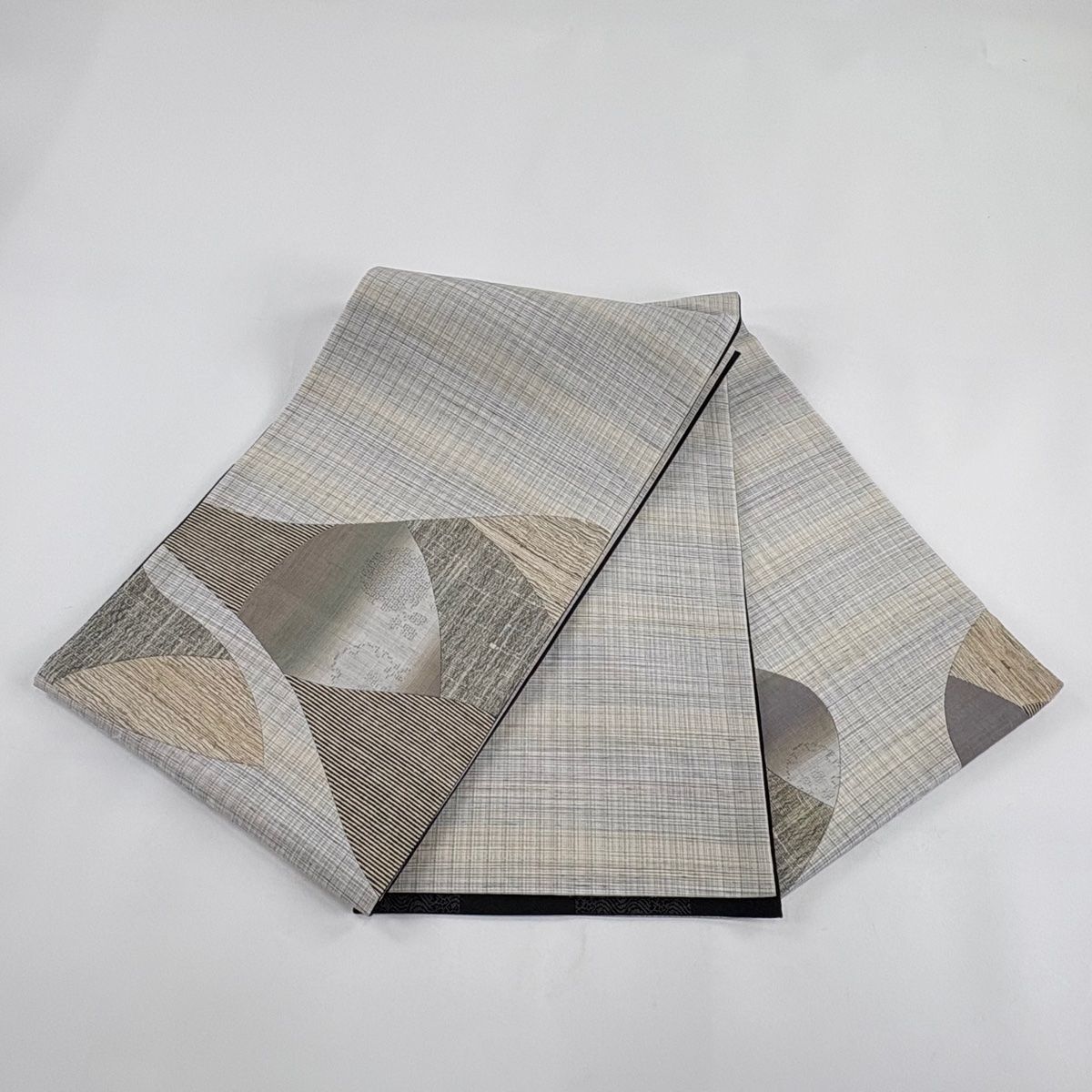 袋帯 美品 逸品 証紙 紬地 本場結城紬 幾何学模様 亀甲絣 切嵌