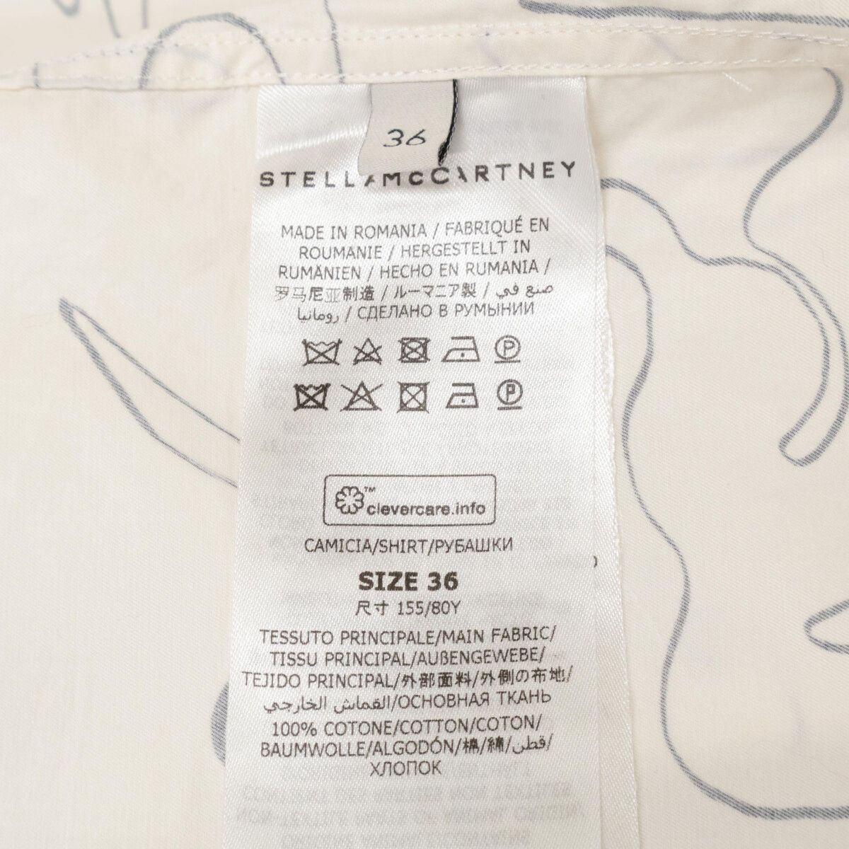  STELLA McCARTNEY ステラマッカートニー 620026 3 BS 100 コットン アニマル柄 ボウタイパフスリーブ 36 五分袖 七分袖 シャツ ブラウス