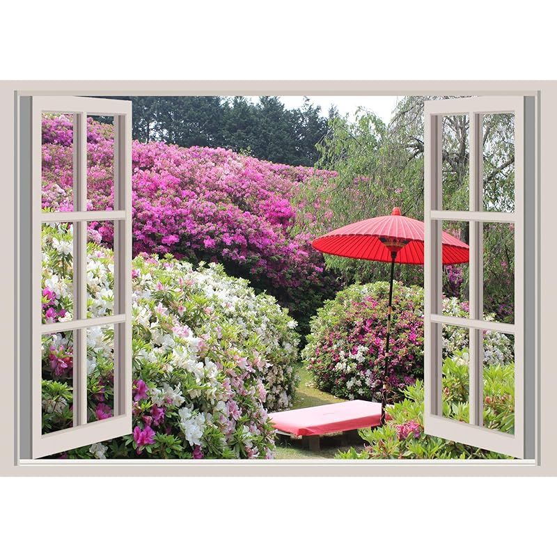 和庭園 タペストリー 日本庭園 庭 絶景 風景 大判 窓 景色 インテリア テレワーク リモート ワーク 背景布 壁 インテリア 布 (デザイン２) 0