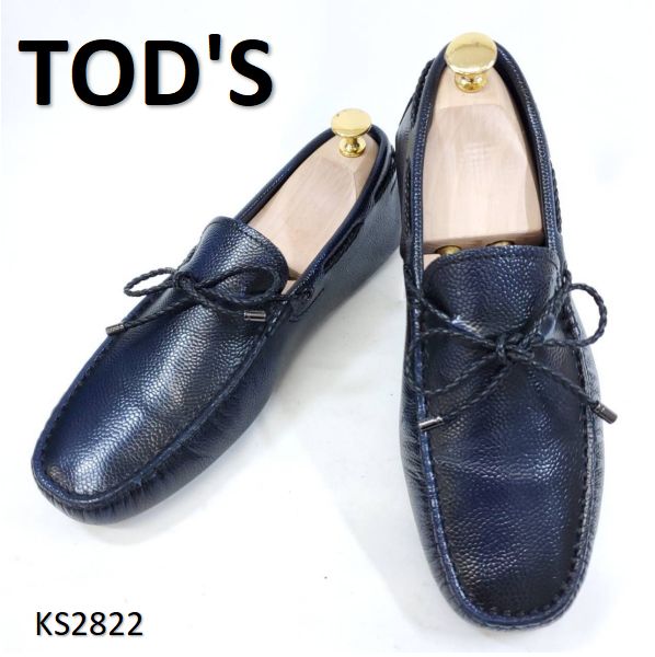 トッズ ドライビング シボ 型押し ダークネイビー リボン 24.5cm