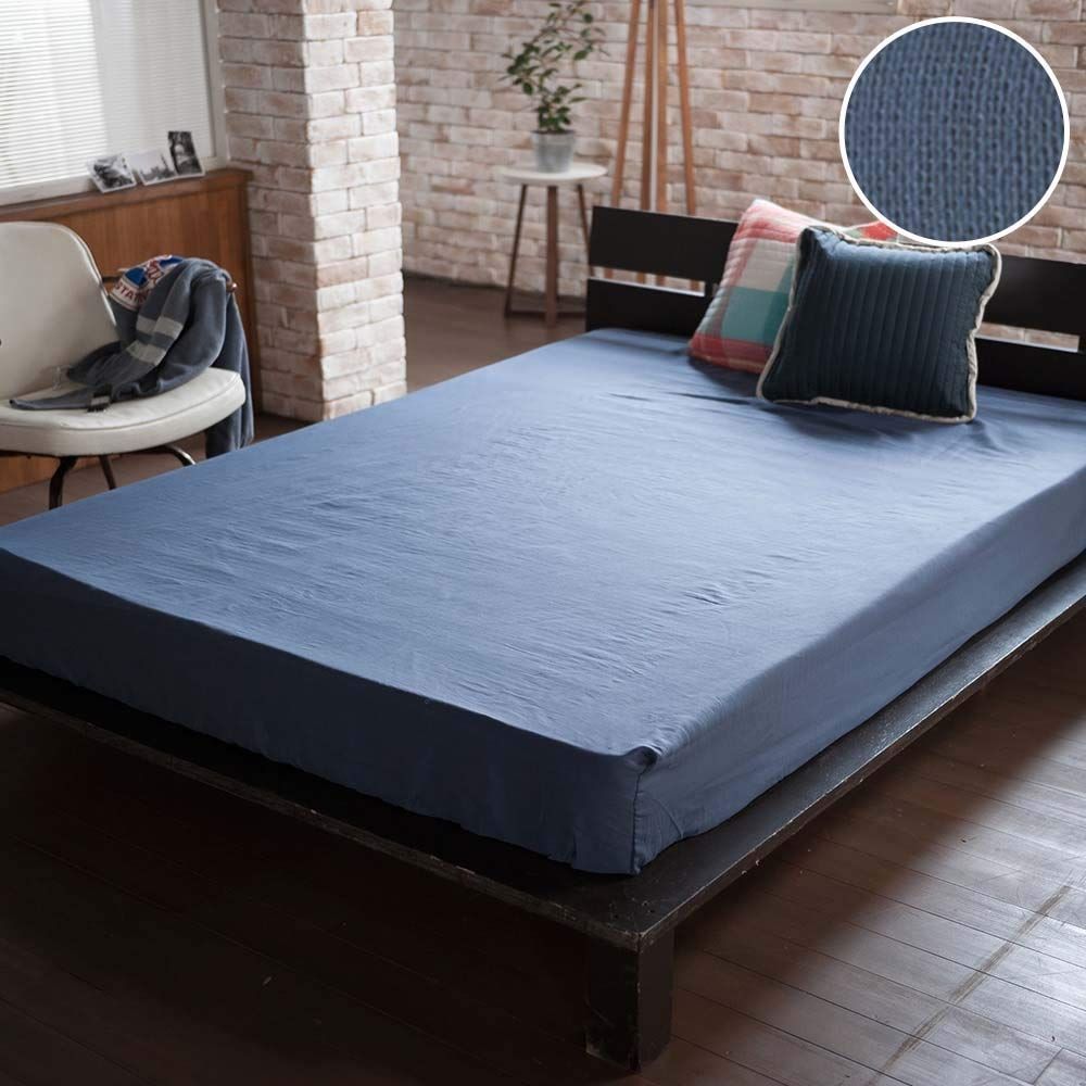 Fab the Home ボックスシーツ インディゴ シングル 100x200x30cm ダブルガーゼ FH131820-350