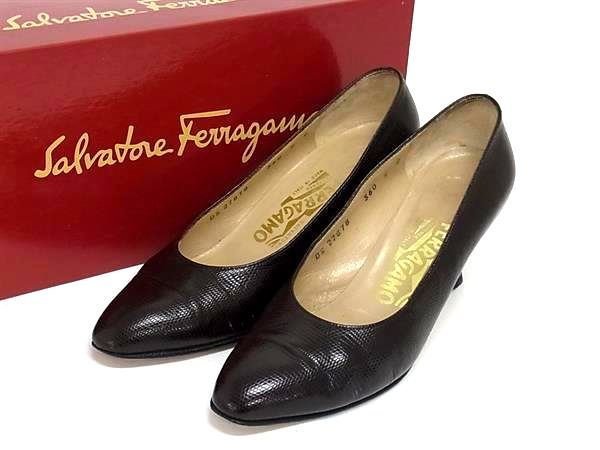Ferragamo【フェラガモ】ベルトデザイン リザード型押し切り替え パンプス Salvatore Ferragamo - Ferragamo【フェラガモ】ベルトデザイン