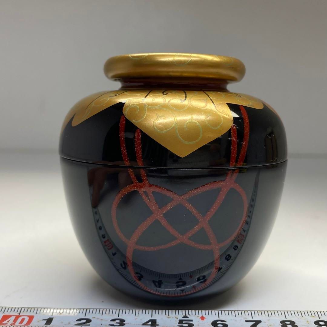茶3早見征一 上手 唐草蒔絵 壺型茶器 共箱 高さ8.5㎝東な6-0715