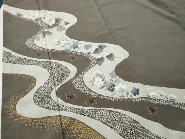 平和屋着物○訪問着 本塩沢 絞り 道長秋草文 金彩 やまと誂製
