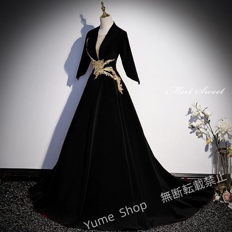 ドレス ワインレッド グリーン ブラック 編み上げ ベルベット 大人 ステージドレス ロングドレス 結婚式 二次会 発表会 演奏会 Aラインドレス コンサート nhdw160 SIROKUMA-CORPORATION_COM