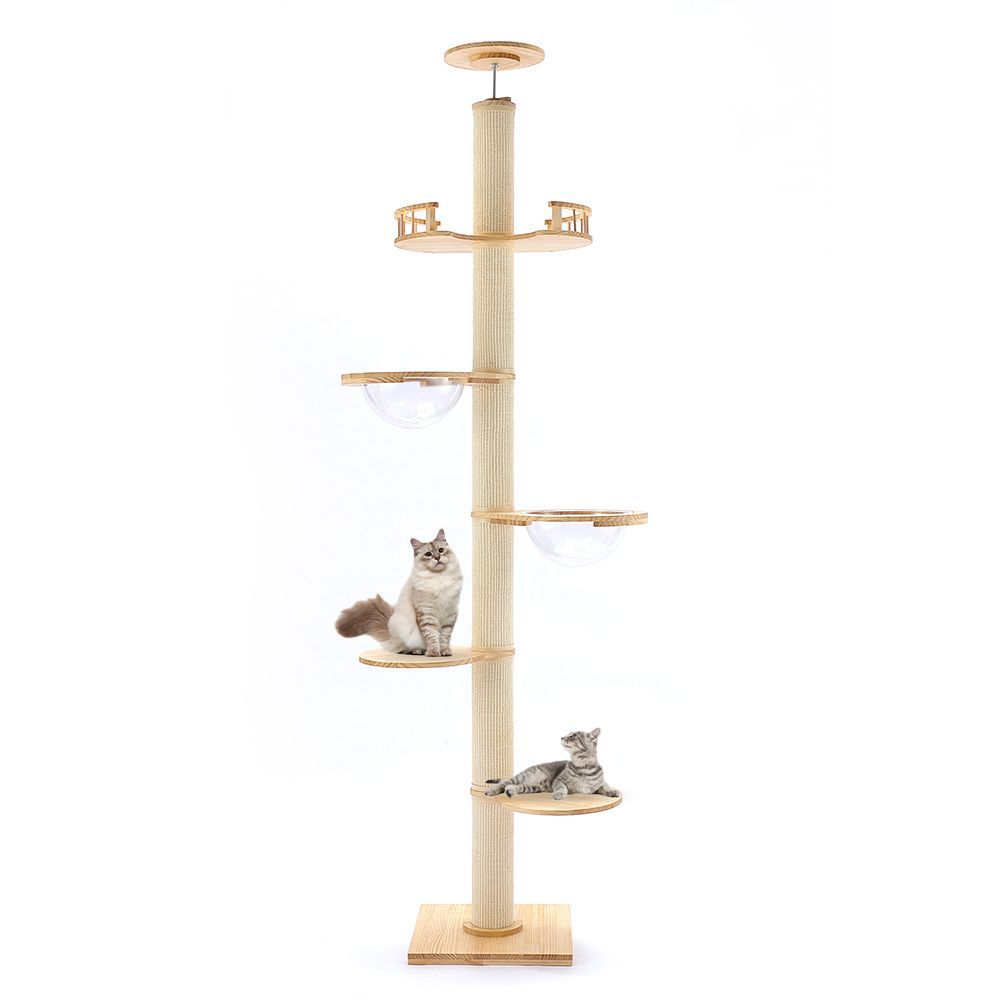 キャットタワー 突っ張り 木登り 木製 スリム 宇宙船ボウル 猫タワー