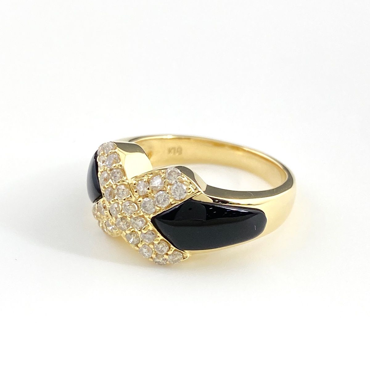 カルセドニー デザインリング YG イエローゴールド 指輪 メレダイヤ  