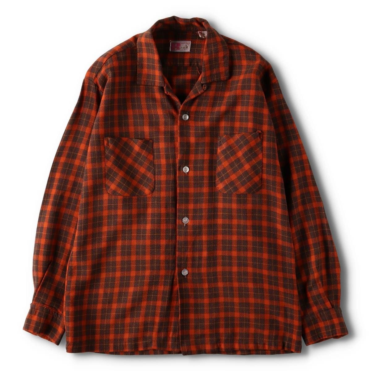 古着 70年代 REMINGTON チェック柄 オープンカラー 長袖 チェックシャツ ボックスシャツ メンズM相当 ヴィンテージ/evb029962