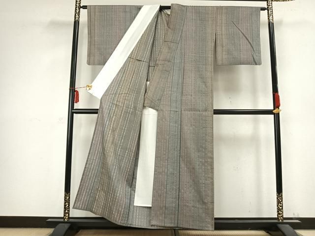 平和屋着物▽上質な紬 単衣 縞 正絹 逸品 AABB2282fy 平和屋着物