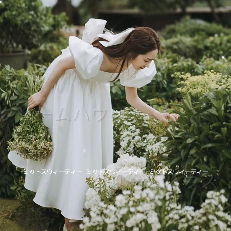 ウェディングドレス 花嫁 二次会 ウエディングドレス 結婚式 ロングドレス Aラインドレス パフスリーブ 前撮り 半袖 リゾート サマーブライ WWW_OLIVIERBERNSTEIN_COM