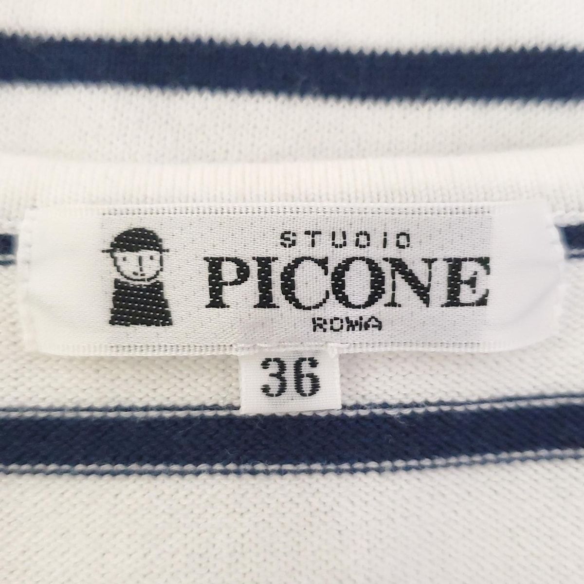 PICONE(ピッコーネ) 長袖セーター サイズ36 S レディース - 白×黒×マルチ Vネック/ボーダー PICONE(ピッコーネ) 長袖セーター サイズ36 S レディース - 白