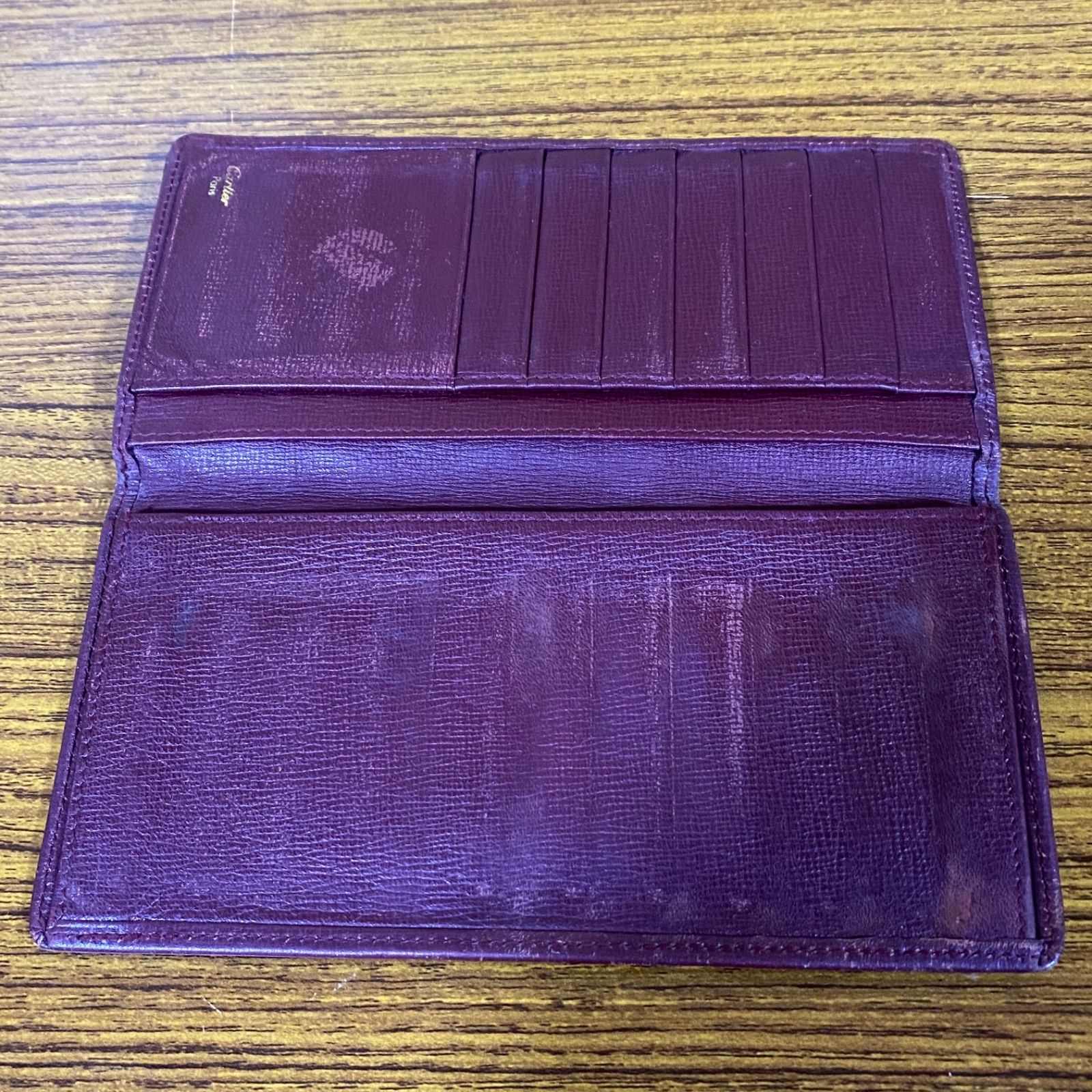 55 cartier カルティエ 二つ折り財布 マストライン レザー ボルドー系