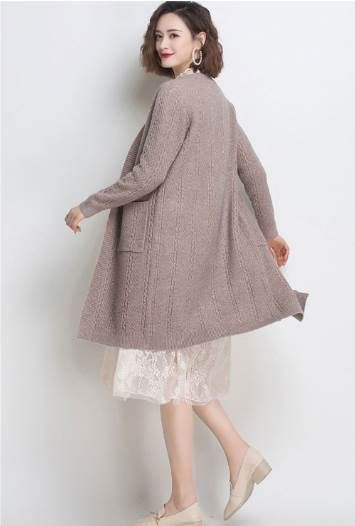 種類18：モカ/XL ケーブル柄 ロング カーディガン トップス アウター