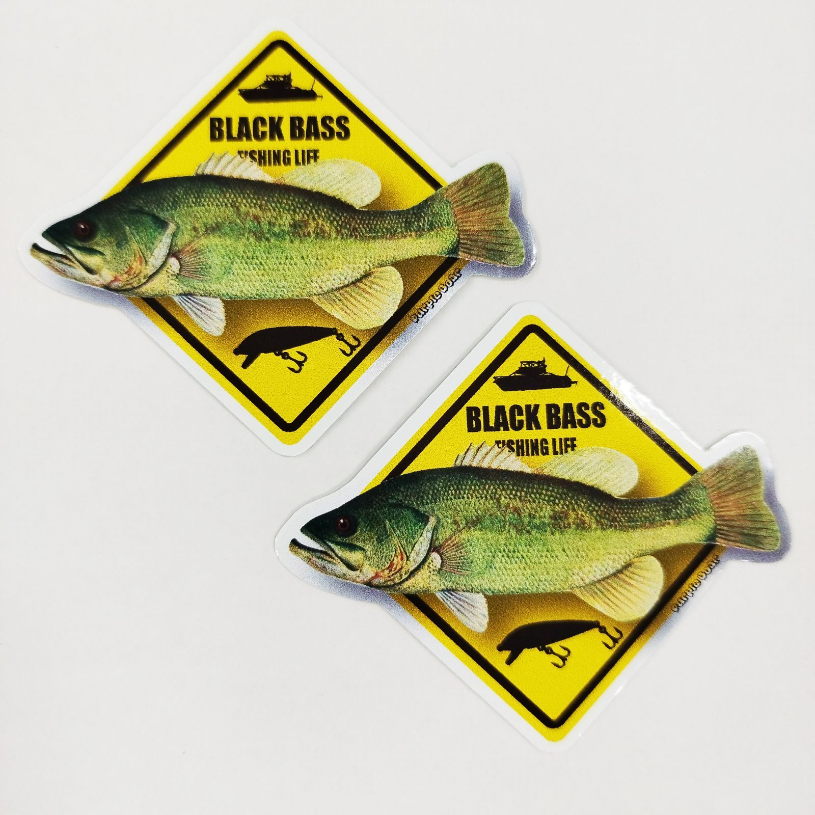 送料無料　トリックアート　Black bass「ブラックバス看板ステッカー」（約５３ｍｍ×約６０ｍｍ）１０枚セット販売