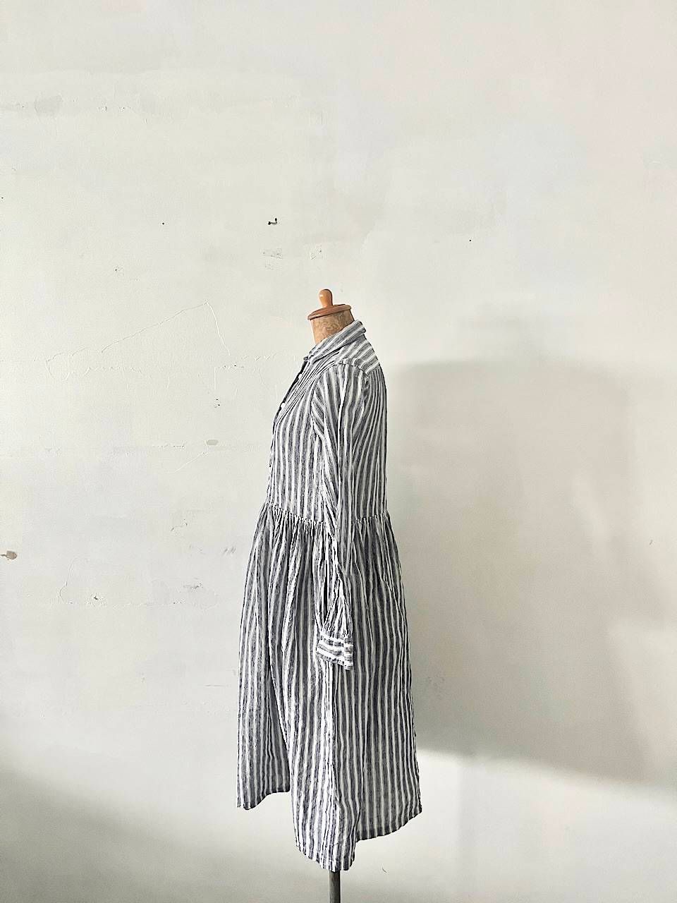 美品】 OLDMAN S TAILOR リネンシャツワンピース ストライプ