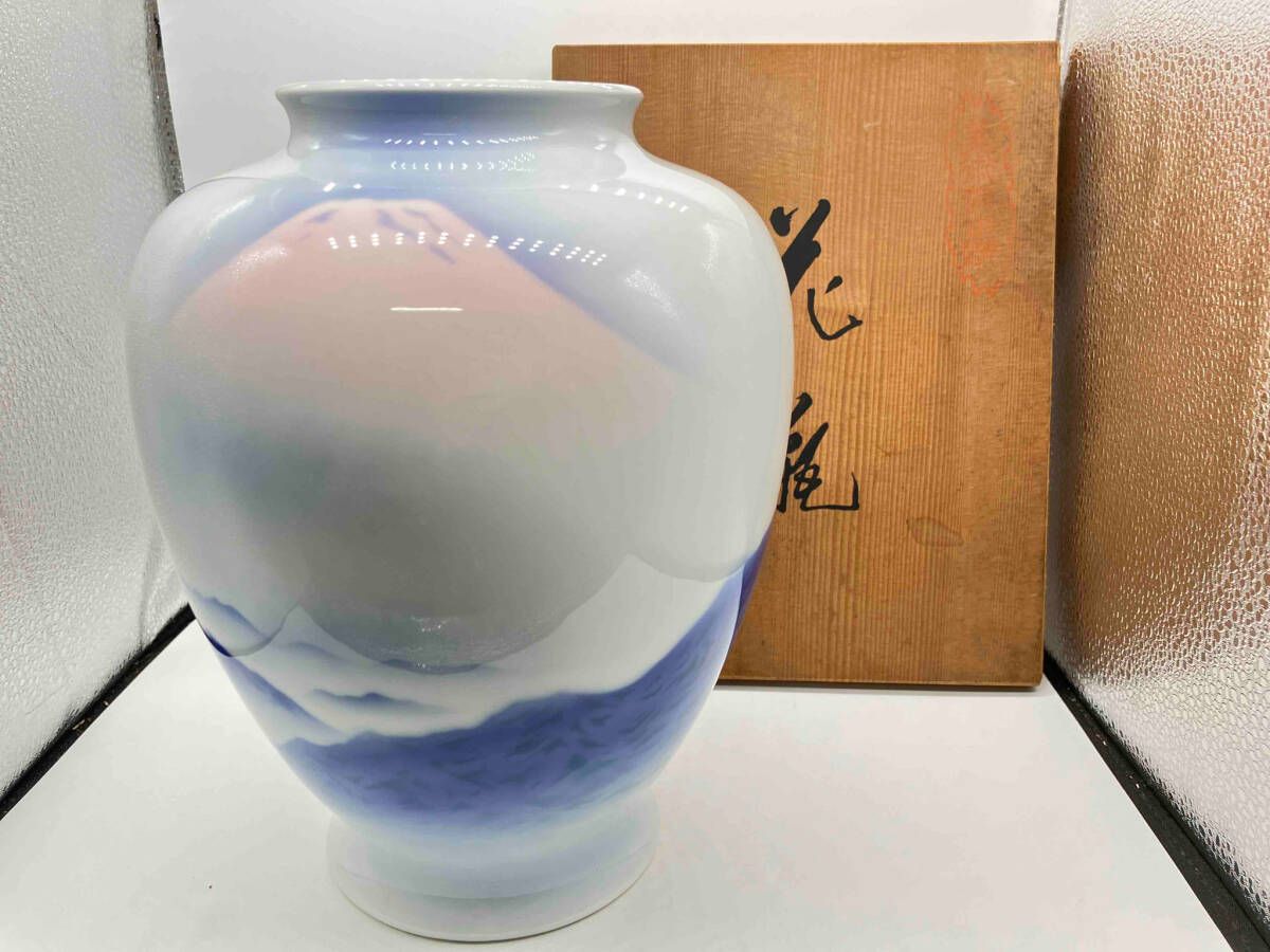 箱付き】深川製磁 花瓶 宮内庁御用達 赤富士 8号花生 【公式通販】