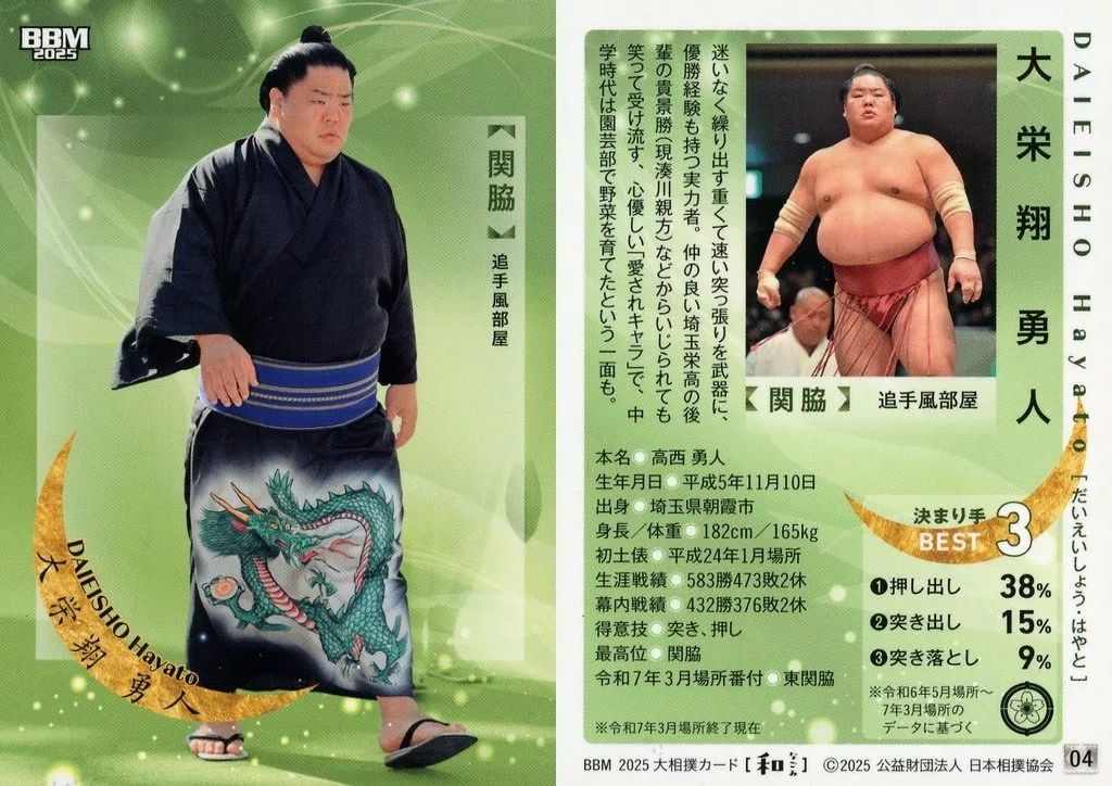 BBM 大相撲カード TREASURE 大栄翔 25枚限定
