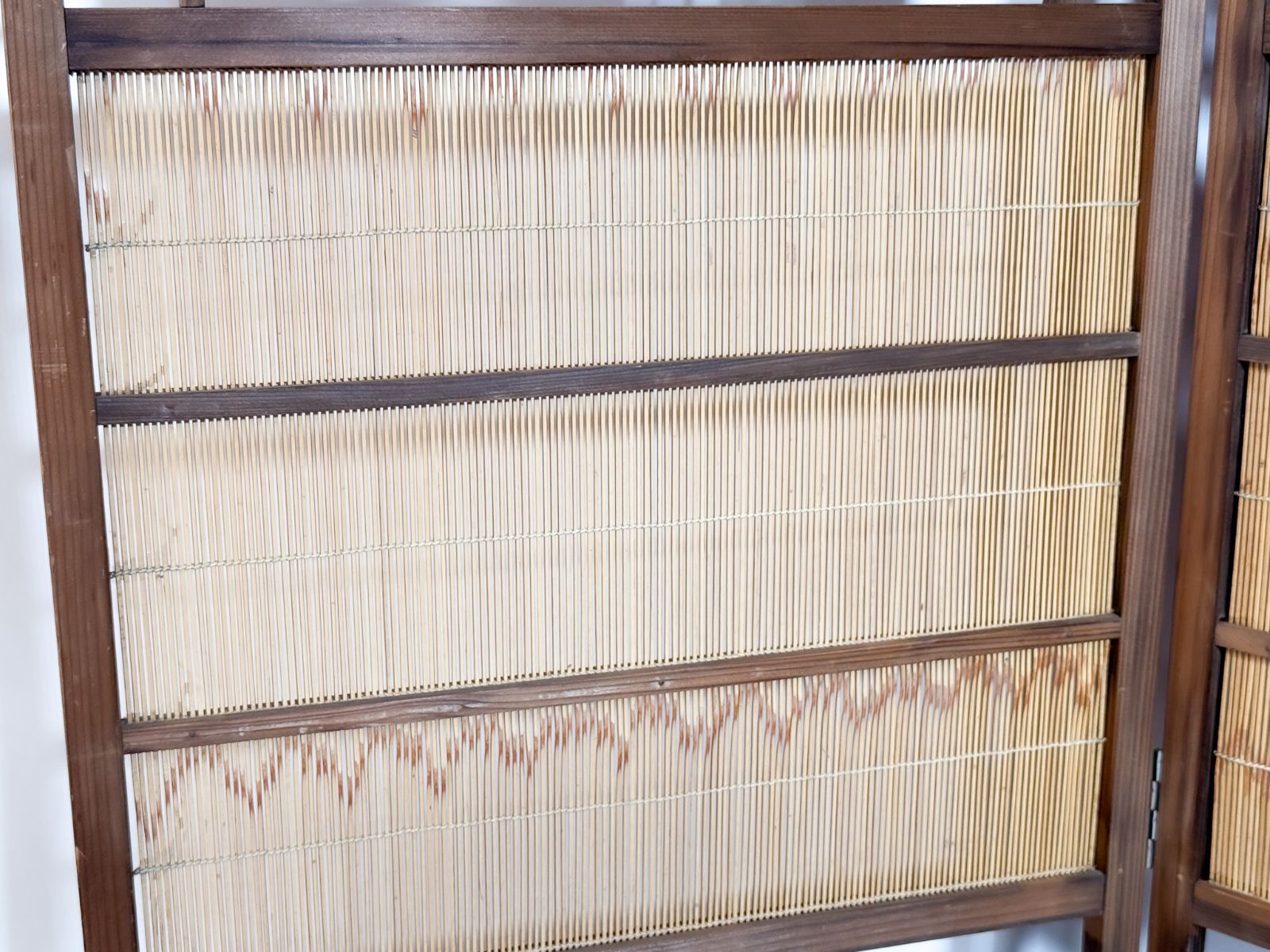 ♦︎ 古い竹簾屏風 衝立 目隠し 四つ折り 透かし彫り 古民家