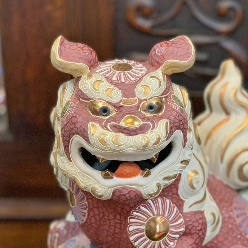 九谷焼置物 狛犬 獅子 ゴールド ペア