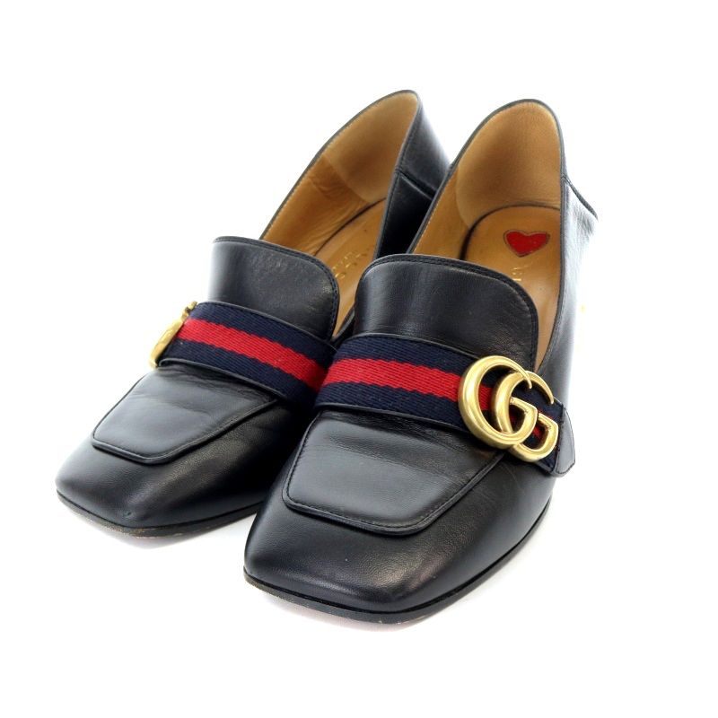 グッチ GUCCI GGマーモント ウェブライン パンプス パール チャンキーヒール スクエアトゥ レザー 36 23cm 黒 ブラック 425943  /AK6 - メルカリ