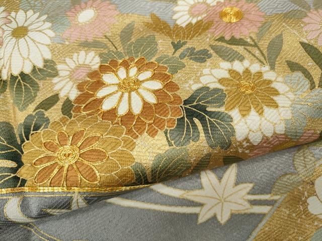 平和屋着物●訪問着　駒刺繍　草花文　金彩　大丸扱い　正絹　逸品　CAAX4608ut 平和屋着物○訪問着 駒刺繍 草花文 金彩 大丸扱い 正絹 逸品