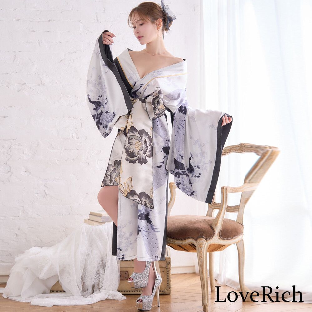 LoveRich ラブリッチ 【2点セット】バイカラー 鶴柄 和柄 花柄 ロング