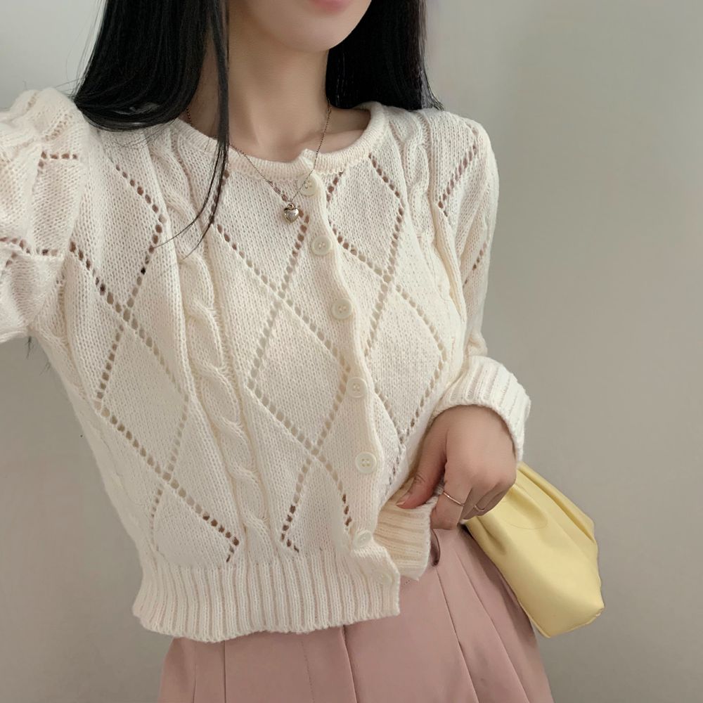 匿名配送/翌日発送]デイリー ニット クロップド カーディガン