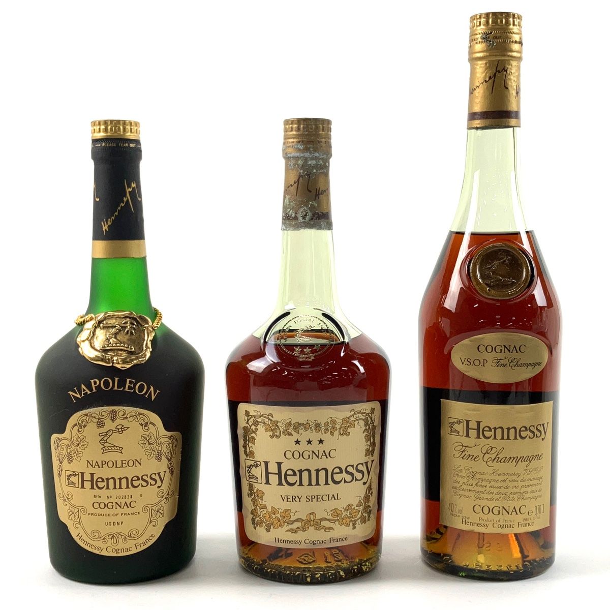 3本 ヘネシー Hennessy スリースター ベリー ナポレオン VSOP ファイン シャンパーニュ ゴールドラベル グリーンボトル 700ml ブランデー セット 古酒