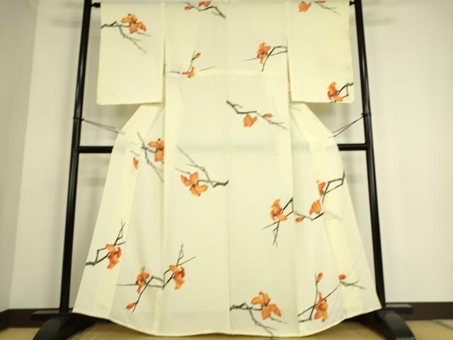 平和屋着物▽上質な小紋　単衣　ろうけつ染め　枝花文　正絹　逸品　DAAS0287az 平和屋着物▽上質な小紋 単衣 ろうけつ染め 枝花文 正絹 逸品