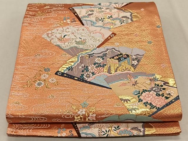 平和屋着物■佐賀錦　両面六通柄袋帯　地紙重ね吉祥文　金糸　逸品　未使用　n-wb1807 平和屋着物○両面 六通柄袋帯 本泥染袋帯 草花丸文 金糸