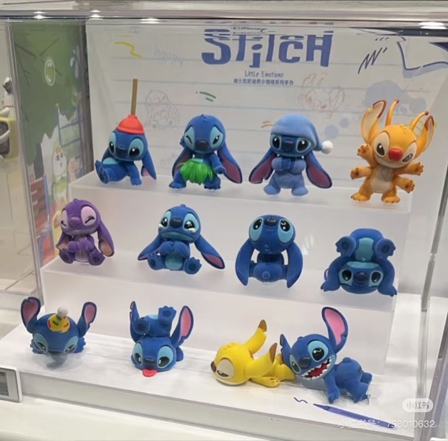 12点 ｜ Disney x POPMART メイソウ Stitch スティッチ 小情绪” 小さな気持ち” 中国 ブラインドボックス 置物 モデル 全種類｜モコモコ｜ふわふわ｜触って感じる blue 12点