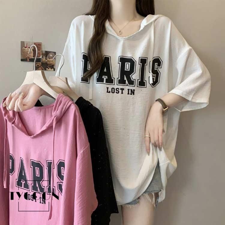 パーカー tシャツ レディース 半袖 パーカー フード付きtシャツ